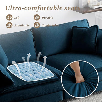 SoarFlash Chenille Sectional Sofa, Comfy Modular Loveseat Sofa, Modern 2-Seat Couch Deep Seat Sofa Set for Living Room,Deep Blue