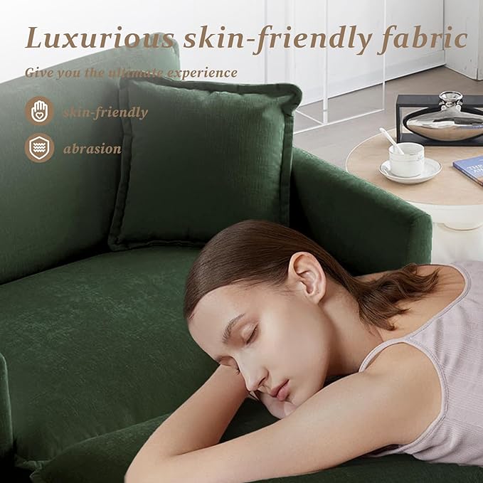 SoarFlash Chenille Sectional Sofa, Comfy Modular Single Sofa with Ottoman, Modern Recliner Deep Seat Sofa Set for Living Room,Green