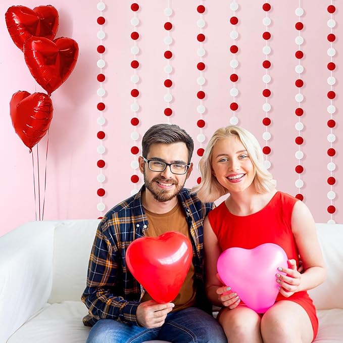 MARFOREVER 4 Pack 26.3 Feet Red and White Christmas Decorations Christmas Pom Pom Garland 30 Balls Xmas Felt Ball Garland for Xmas School Classroom Mantel Wall Home Party Decor Hanging Ornaments