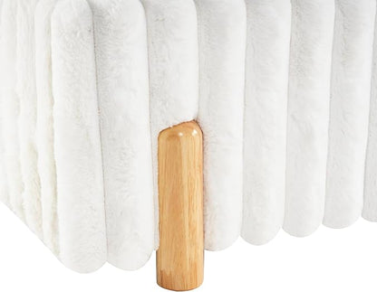 Queen Size Bed Frame, Upholstered Cloud Boucle Platform Beds Frames with Headboard, Anti-Collision Soft Rounded Corners Footboard, No Box Spring Required, Easy Assembly (37” White, Queen)