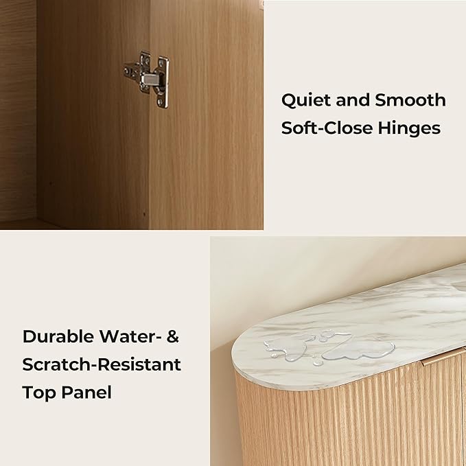 CHITA 70" Sideboard Buffet Cabinet with Storage, Living Room Accent Cabinet with Doors and Adjustable Shelves, for Bar, Kitchen, Oak - Faux Marble