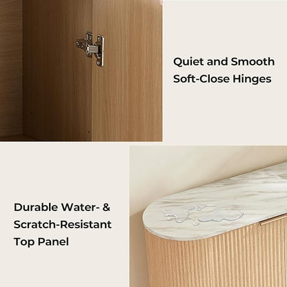 CHITA 70" Sideboard Buffet Cabinet with Storage, Living Room Accent Cabinet with Doors and Adjustable Shelves, for Bar, Kitchen, Oak - Faux Marble