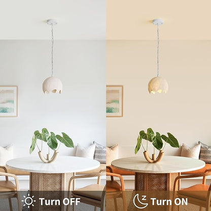 Wabi Sabi Pendant Lights, 7.5in White Modern Pendant Light Resin Hanging Lamp Kitchen Island Lighting Modern Japandi Chandelier for Dining Room Bedroom Hallway Restaurant Foyer