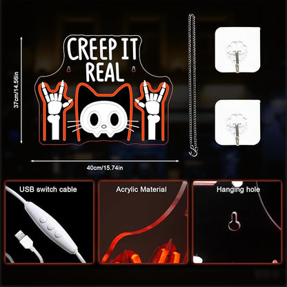 Lucunstar Creep It Real Neon Sign Halloween Led Sign For Wall Decor Scary Led Light For Halloween Decor Spooky Theme Party USB Powered 15.75x12.60in