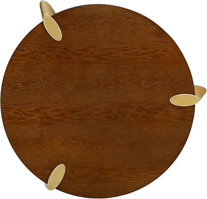 NTC 40 Inch Tribase Boho Wooden Round Coffee Table for Living & Dining Rooms – Waterproof & Heat Resistant, Dark Walnut