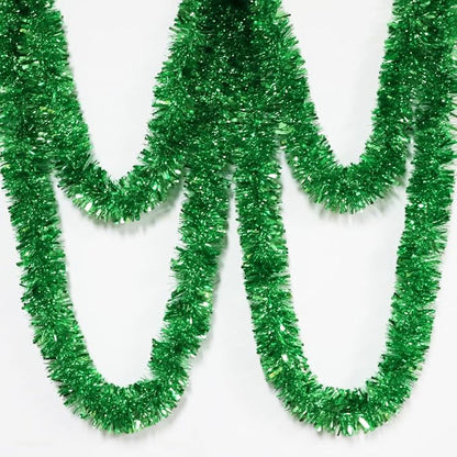 25 ft Long Roll Green Tinsel Twist Garland, Shiny Metallic Foil Decorations for Parade Floats, Halloween, Christmas Eve, New Year Parties (4" x 25' roll, Green)