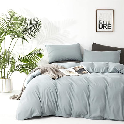 Pureant Dusty Blue Comforter Sets King Solid Light Haze Blue Bedding Comforters Cotton Women Men Plain Color Bed Quilts Modern Light Greyish Blue Blankets Comforters Soft Health Lake Blue Bed