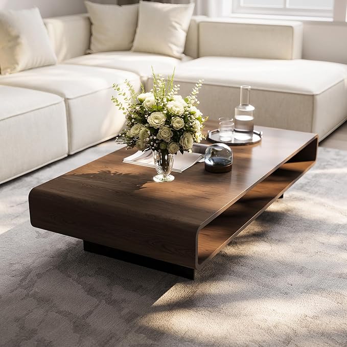 Acanva Mid Century Modern Coffee Table with Storage Shelf, Center Tables with Metal Legs, for Living Room/Office/Reception, Easy Assembly