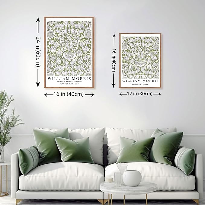 ILLBDR Framed Wall Art William Morris Botanical Floral Canvas Wall Art Set of 3, Farmhouse Rustic William Morris Print Abstract Decor for Living Room Office Bedroom, 16x24 Inch