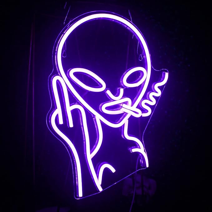Lucunstar Purple Alien Neon Sign Purple Alien LED Sign Neon Signs for Wall Decor Dimmable Led Lights for Shop Bar Pub Man Cave Teen Room Game Room Hip Hop Party USB Powered 11.8x16.1 inches