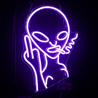 Lucunstar Purple Alien Neon Sign Purple Alien LED Sign Neon Signs for Wall Decor Dimmable Led Lights for Shop Bar Pub Man Cave Teen Room Game Room Hip Hop Party USB Powered 11.8x16.1 inches