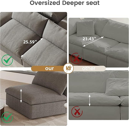 Cloud Couch Modular Sectional Sofa for LivingRoom, 80.3" Down Filled L Shaped Couch, 2 Seater+ 1 Storage Ottoman Convertible Funiture for Apartment(Grey, LoveSeat+1 Ottoman)