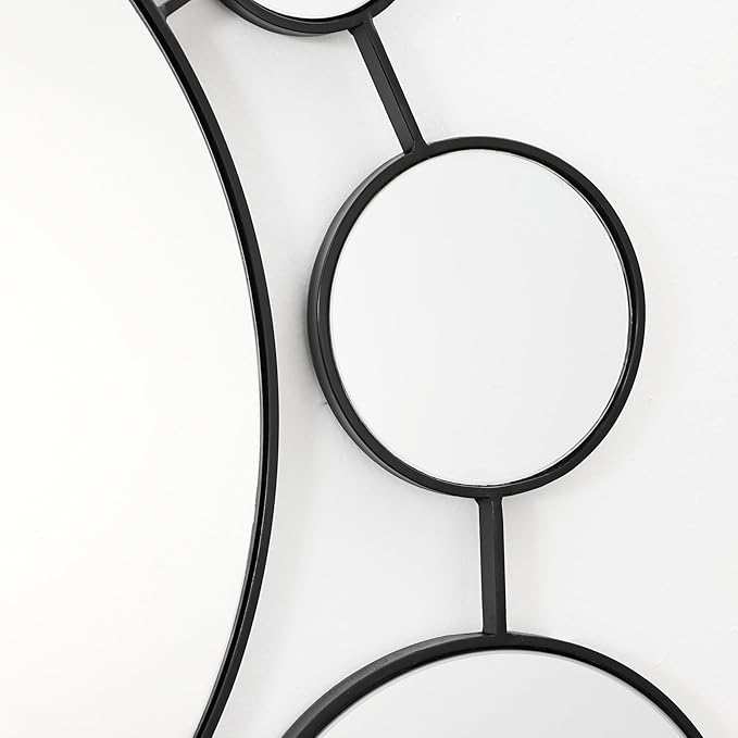 LuxenHome 34.5"x24.5" Circles Wall Mirror, Black Metal Frame Iron Loops Round Decorative Wall Decor, Modern Accent Mirror for Vanity Living Room Bedroom Bathroom Entryway Corner