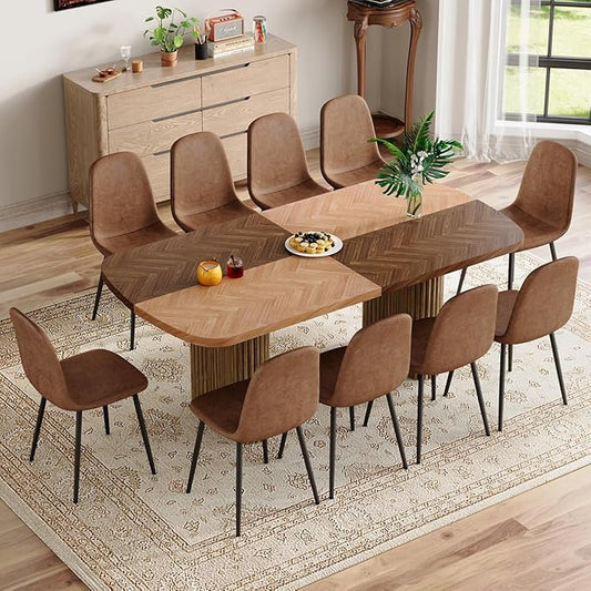 Dining Table Set for 10,Large 78.7" Rectangular Kitchen Table Set for 10 with Cushioned Chairs,Modern Mid-Century Wood Dining Room Table Set for 10,Ideal for Dining & Gatherings