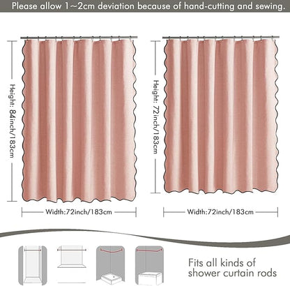 MIULEE Blush Pink Scalloped Shower Curtain Linen Textured with 12 Metal Hooks Cute Heavy Duty Washable Waterproof Thick Cloth Shower Curtains with Black Border for Bathroom Hotel Bathtub,W72*L72