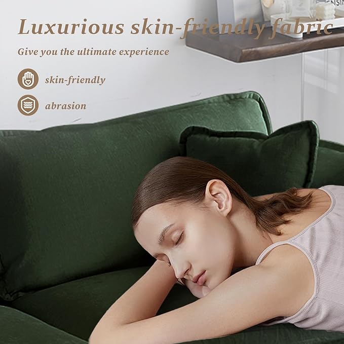 SoarFlash Chenille Sectional Sofa, Comfy Modular Loveseat Sofa, Modern 2-Seat Couch Deep Seat Sofa Set for Living Room,Green