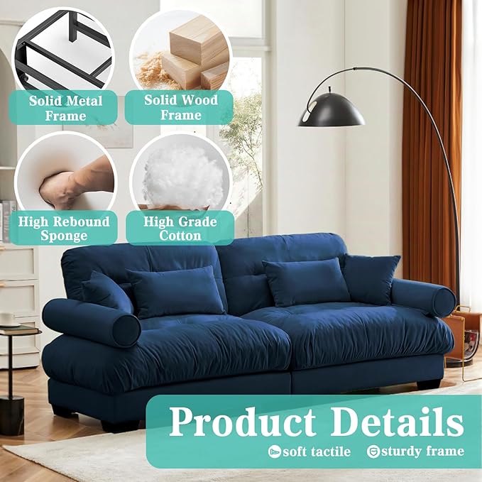 SoarFlash Modern Living Room Velvet Recliner Sofa, Loveseat Sofa for Apartment, Storage Sofa with Solid Wood Frame, Easy to Install (93.7inch, Blue)