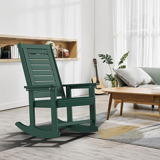 GREENVINES Outdoor Rocking Chairs | Porch Rocker | HDPE Plastic | Forest | Oversized Rockers | High Back | Big & Tall | Ladder Back | for Patio Outside Backyard Balcony Garden