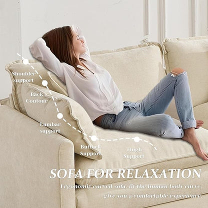 SoarFlash 143.2" Chenille Sectional Sofa, Comfy L Shaped Modular Coush Sofa with Ottoman, Modern 4 Seat Couch Deep Seat Sofa Set for Living Room,Beige