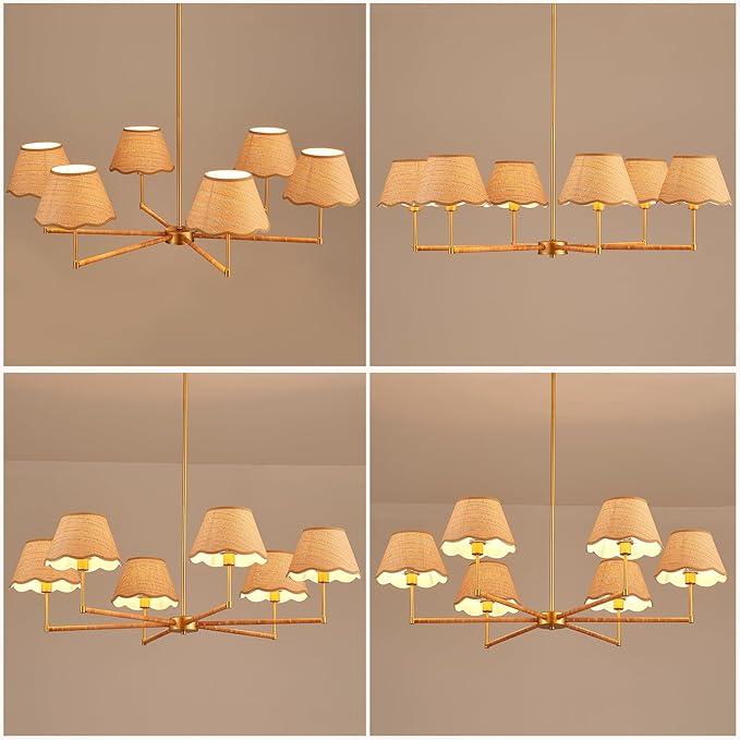 39” Boho Rattan Chandelier 6-Lights Rustic Industrial Pendant Light Large Adjustable Pendant Lighting Fixtures for Kitchen Island Dining Living Room, UL Listed