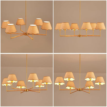 39” Boho Rattan Chandelier 6-Lights Rustic Industrial Pendant Light Large Adjustable Pendant Lighting Fixtures for Kitchen Island Dining Living Room, UL Listed