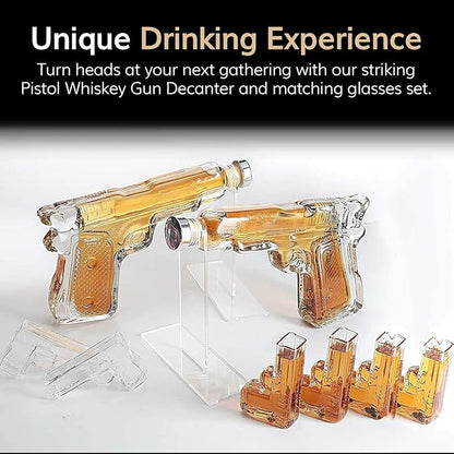 Pistol Whiskey Decanter Set & 6 Pistol Glasses - Unique Whiskey Set for Home Bar, Bourbon Gifts for Men, Birthday Gift for Dad, Liquor Dispenser, Personalized Gifts for Men - Carrying Case Included