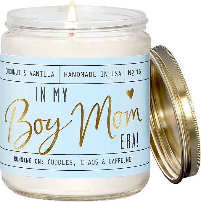 Boy Mom Gifts for Mothers Day - 'in My Boy Mom Era' Soy Candle, w/Vanilla, Coconut & Citrus I 50Hr Burn, Made in USA
