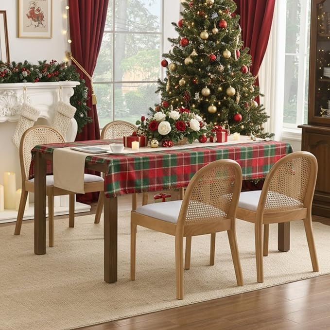 Upholstered Wooden Dining Chairs Set of 4, Farmhouse Kitchen & Dining Room Chairs with Cane Back, Accent Dining Table Chairs Beige Linen Seat for Kitchen/Restaurant/Living Room, Beige