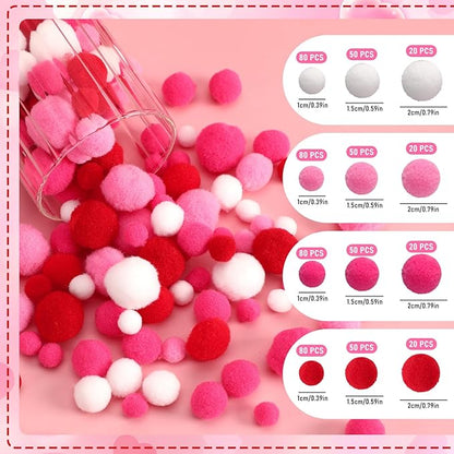 UPINS Valentine's Day Pom Poms Balls, 600 Pieces Pink Red Pom Poms Mixed Sizes Pompoms for Crafts Making DIY Wedding Valentine's Day Party Decorations Supplies (4 Colors)