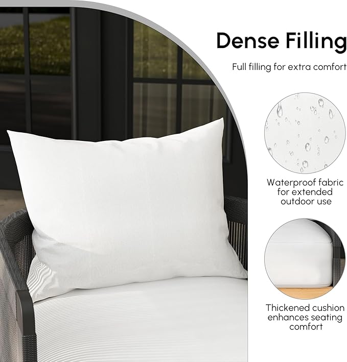 homary Rattan 360° Swivel Chair, Outdoor Chair Wicker Furniture with Thickened Cushions and Aluminum Frame for Garden, Balcony, Indoor, Black and Gray