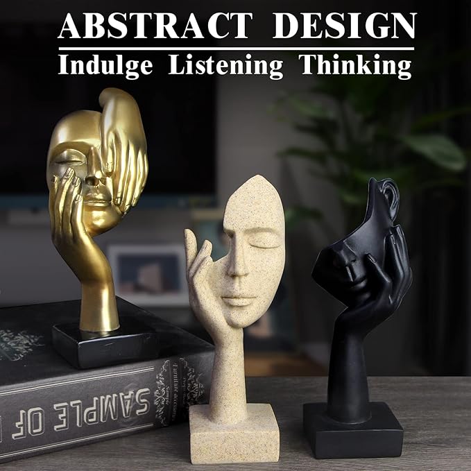 3 Pcs Thinker Statue,Modern Home Resin Sculptures, Decorative Objects Collectible Figurines for Home Office Bookshelf Desktop Decor(Sandstone)
