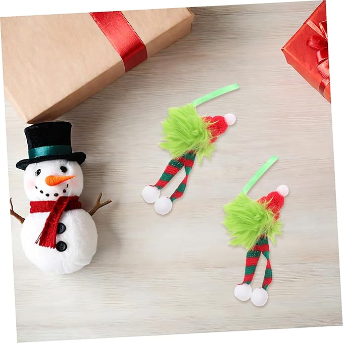 6pcs Christmas Tree Hanging Ornaments with Santa Hat and Striped Scarf Fuzzy Plush Pom Pom Balls Lightweight Holiday Decorations for Indoor and Outdoor Festive Party