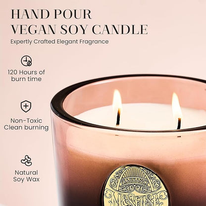 M&SENSE Large Two-Wick Soy Candle | Mahogany Sandalwood & Black Brown | 19.8 oz, 120H Burn Time | Luxury Scented Candle for Relaxation, Gifting, Home Décor | Ideal for Bedroom, Office, Party Ambiance