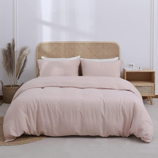 Simple&Opulence 100% Linen Duvet Cover Set, Natural French Flax Blush Pink Duvet Cover Twin Size, Breathable Soft Comfy Linen Bedding Comforter Cover with 1 Pillowcase(Blush Pink, 68"x86")