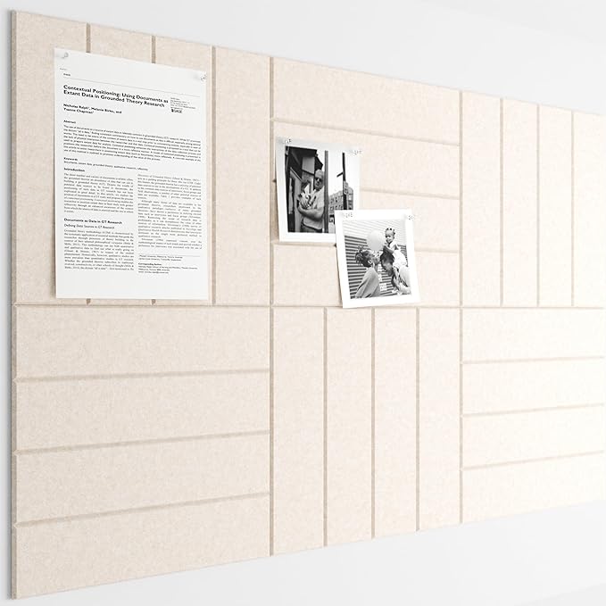 Bumusty Large Cork Board Alternative-36 x24 Felt Bulletin Board Tiles, with 30 Pushpins, 40 Adhesive Tabs, 6-Pack Slat Wall Paneling, Cork Boards for Office Push Pin Board Felt Board-Oatmeal