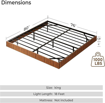 Tatub Walnut King Floating Bed Frame with LED Lights, Fluted Mid Century Modern Floating Platform Bed with Heavy Duty Metal Slats, No Box Spring Needed