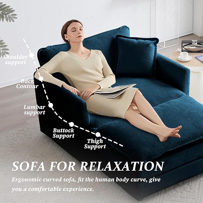 SoarFlash Chenille Sectional Sofa, Comfy Modular Single Sofa with Ottoman, Modern Recliner Deep Seat Sofa Set for Living Room,Deep Blue