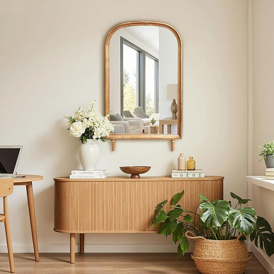 LuxenHome Arched Wall Mirror with Solid Wood Frame, 23.6''x39.5'' Large Farmhouse Wall Mounted Decorative Mirror with Legs, Rustic Arch Mirrors for Bathroom Vanity, Entryway, Living Room, Bedroom