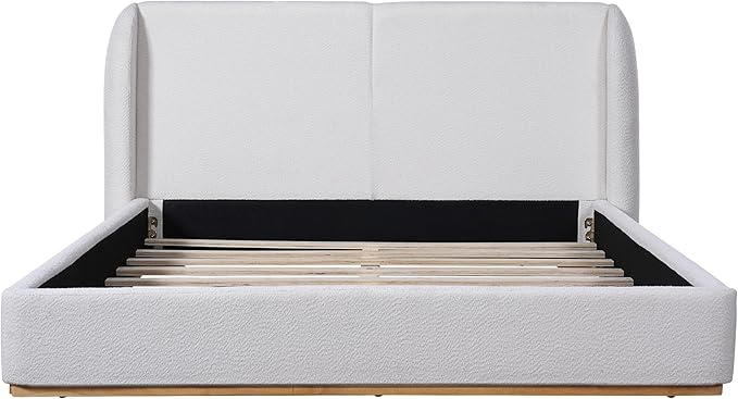 Queen Size Bed Frame, Upholstered Cloud Boucle Platform Beds Frames with Headboard, Anti-Collision Soft Rounded Corners Footboard, No Box Spring Required, Easy Assembly (36" White, Queen)