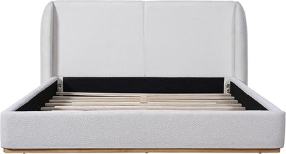 Queen Size Bed Frame, Upholstered Cloud Boucle Platform Beds Frames with Headboard, Anti-Collision Soft Rounded Corners Footboard, No Box Spring Required, Easy Assembly (36" White, Queen)