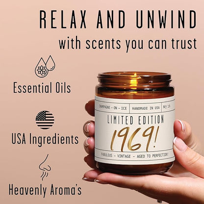 56th Birthday Gifts for Women - 'Limited Edition 1969' Soy Candle, w/Champagne on Ice I 56 Birthday Gifts for Women I 56th Gift for Her Ideas I 9oz Reusable Jar, 50Hr Burn, Made in USA