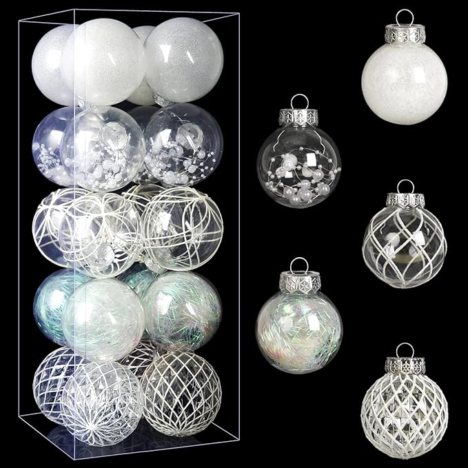 Christmas Ball Ornaments Set, 20ct Large Clear Shatterproof 80mm/3.15" White Christmas Ornaments for Christmas Tree Hanging Decorative Bauble for Halloween Thanks Giving Xmas Wedding Party