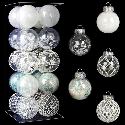 Christmas Ball Ornaments Set, 20ct Large Clear Shatterproof 80mm/3.15" White Christmas Ornaments for Christmas Tree Hanging Decorative Bauble for Halloween Thanks Giving Xmas Wedding Party