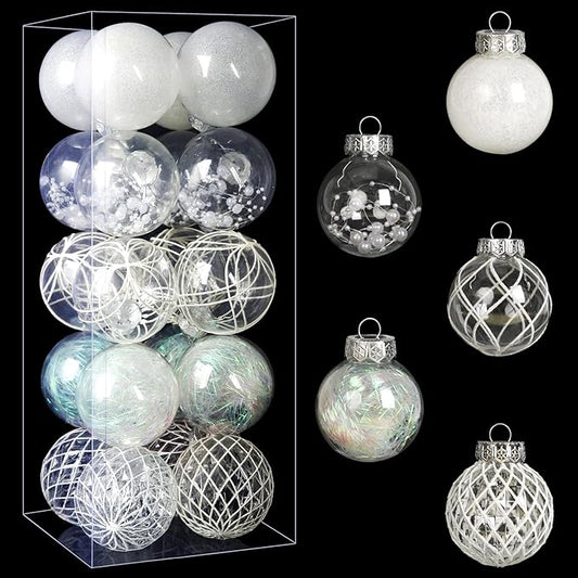 Christmas Ball Ornaments Set, 20ct Large Clear Shatterproof 80mm/3.15" White Christmas Ornaments for Christmas Tree Hanging Decorative Bauble for Halloween Thanks Giving Xmas Wedding Party