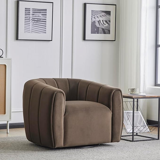 Christopher Knight Home Monroe Velvet Swivel Club Chair, Armchair with 360-Degree Rotation, Upholstered Barrel Swivel Sofa Chair for Living Room, Tufted Back, Thick Cushion, Iron Base, Dark Brown