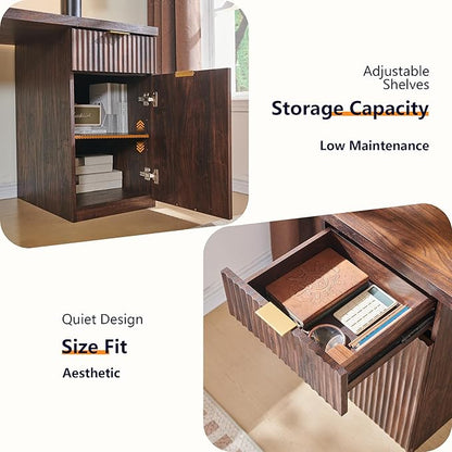 JXQTLINGMU 60" Modern Executive Desk with Storage, Wood Home Office Desk with Drawer & Cabinet, Fluted Computer Writing Desk for Study, Living Room, Bedroom, Dark Walnut