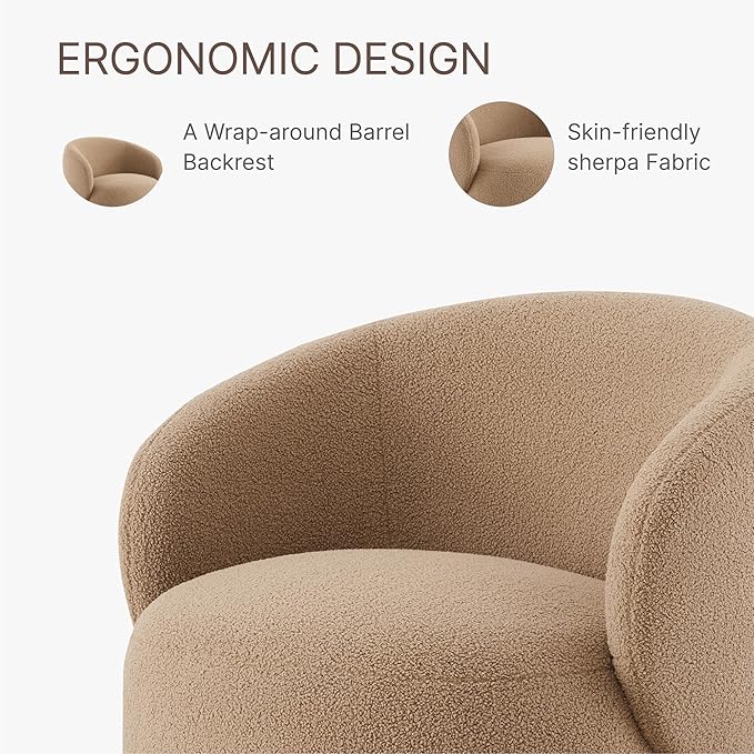 Swivel Accent Chair Round Barrel Armchair Upholstered Performance Fabric for Living Room Bedroom Reading Waitingroom,2 PCS,Sand