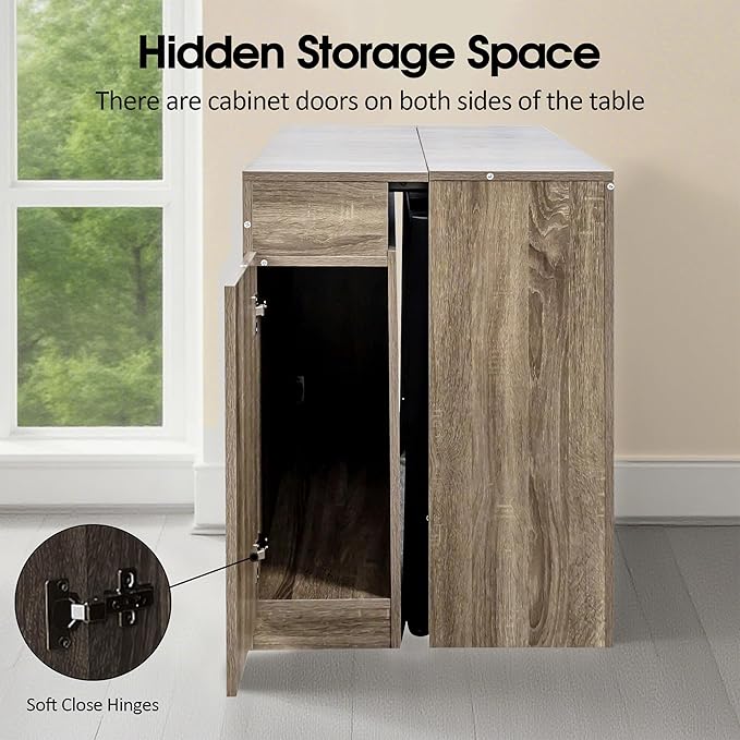 24''- 118'' Extendable Dining Room Table, Expandable Dining Table, Modern Large Table, for 2-12 Person(with Cabinet & Outlet), Barnwood Brown