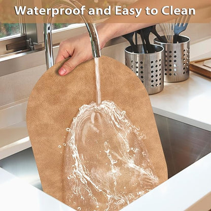 ADRIMER Placemats, Heat Resistant Oval Placemats Set of 6 Washable 12 x 17 Inch, Waterproof Table Mats, Wipeable Pu Place Mats for Kitchen, Dining Room, Light Brown