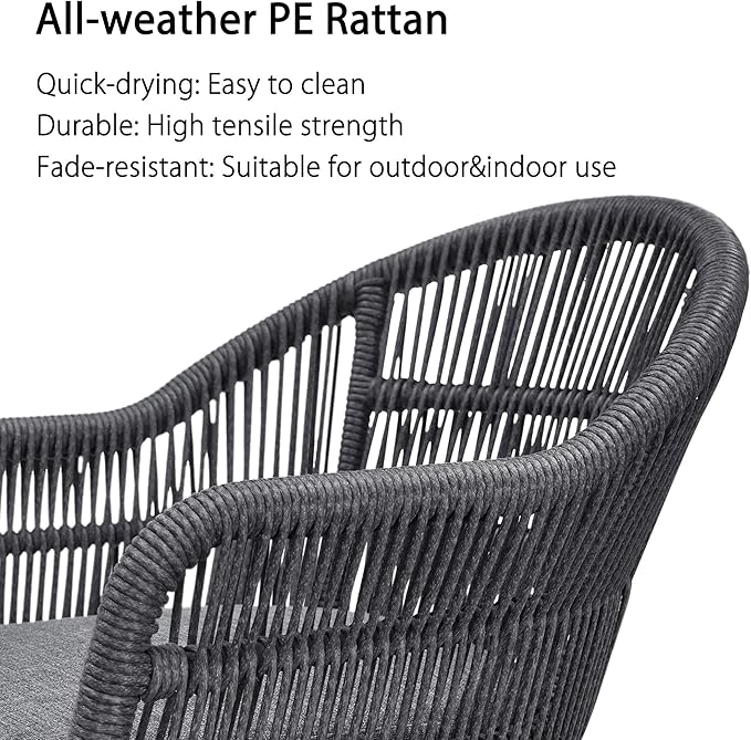 PURPLE LEAF 9 Pieces Patio Dining Set with Outdoor Aluminium Square Dining Table and Woven Rattan Chairs Modern Metal Furniture Cushions Sets for Garden Yard Indoor Decor Kitchen Grey